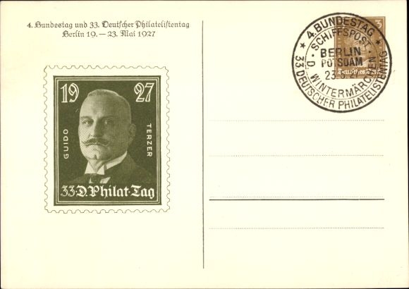 Papeteria pocztowa KP 4. Bundestag i 33. Niemiecki Dzień Filatelistów 1927, Guido Terzer, GS DR PP 97 C2 010