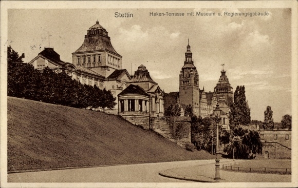Postcard Szczecin Stettin Pomerania, Haken Terrace, Museum, Government Building, Architecture