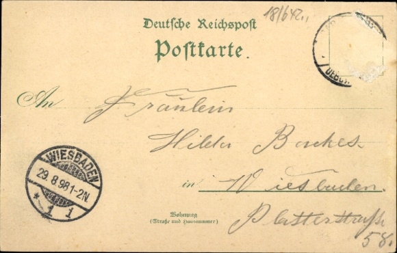 Chromo-Litho Darmstadt in Hesse, military training area, barracks camp, tent, post office, guard command