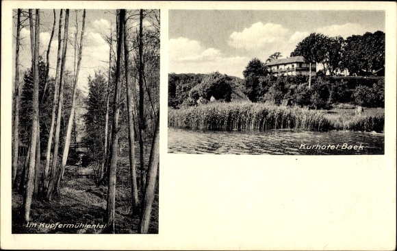 Postcard Bäk in Schleswig Holstein, Hotel Baek, Gustav Jarr, lot in Kupfermühlental