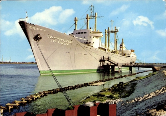 Postcard Schmarl Rostock, traditional ship type Frieden, DSR