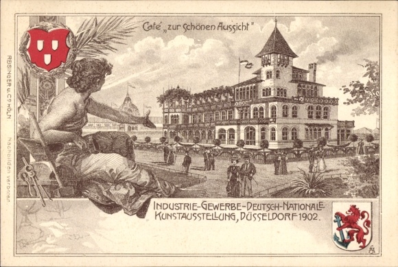 Chromo-Litho Düsseldorf on the Rhine, Industrial and Commercial Exhibition 1902, Cafe zur Schönen Aussicht
