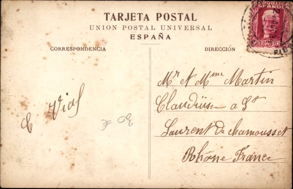 Postcard Fuenterrabia Basque Country, Calle Mayor, guitar player, portrait