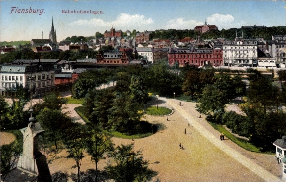 Ak Flensburg in Schleswig Holstein, Blick auf die Bahnhofsanlgen