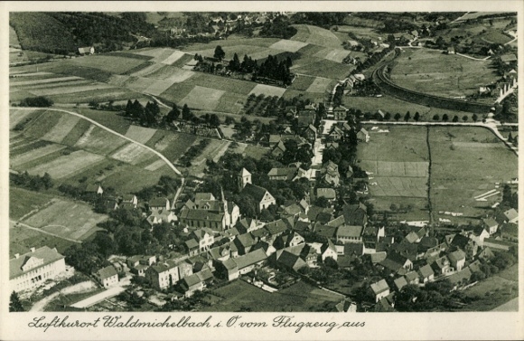 Postcard Waldmichelbach Wald Michelbach in the Odenwald Hessen, aerial photograph
