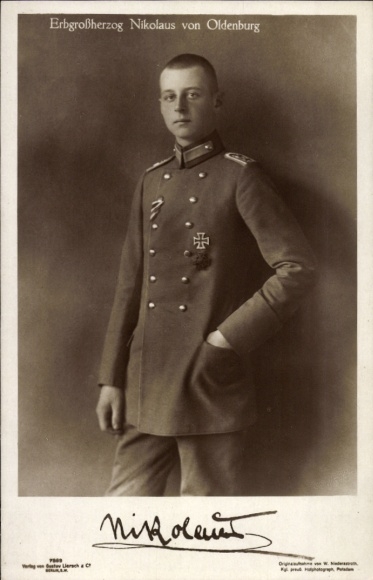 Postcard Hereditary Grand Duke Nicholas of Oldenburg, portrait, uniform, Iron Cross