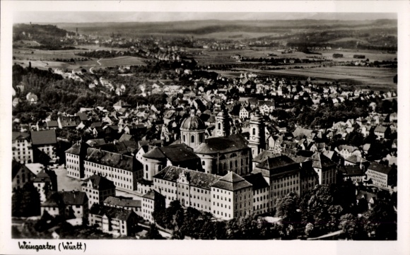 Postcard Weingarten in Württemberg, aerial photograph