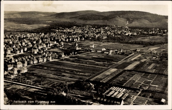 Postcard Fellbach in Württemberg, aerial view of the city, agricultural areas