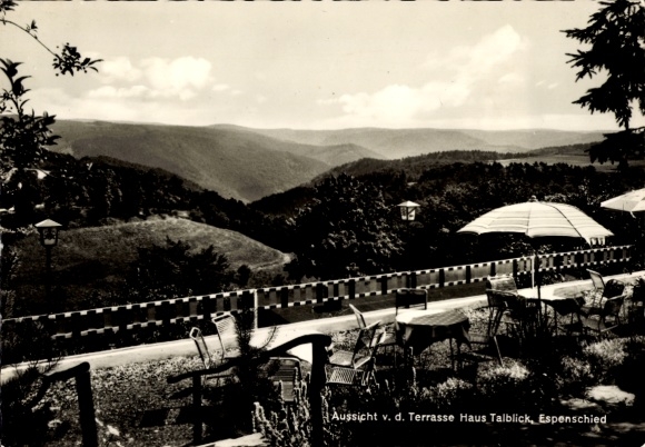 Postcard Espenschied Lorch in Rheingau Hesse, Höhengasthaus Talblick, terrace, owner H. Korn