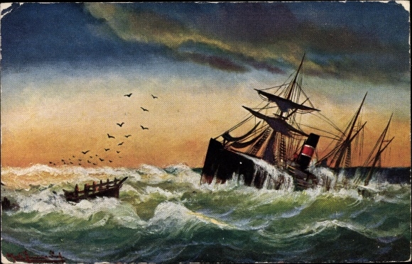 Artist Postcard Stranded on the Barre, steamer