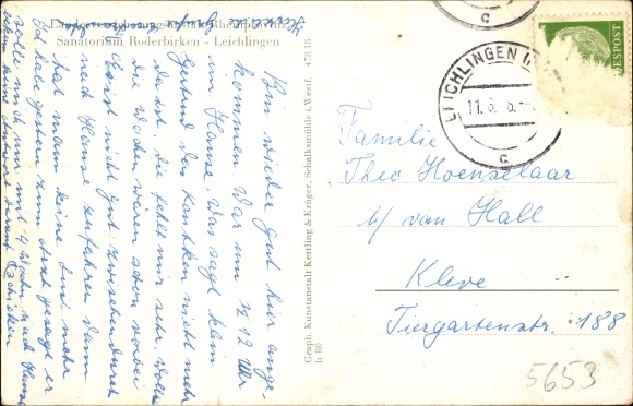 Postcard Leichlingen in the Rhineland, sanatorium, administration building, south side