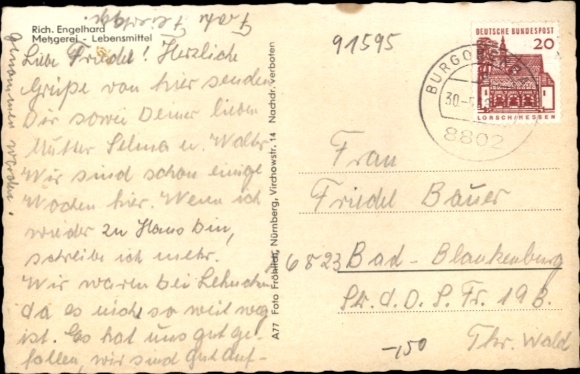 Postcard Niederoberbach Burgoberbach in Middle Franconia Bavaria, panoramic view of Burgoberbach, church...