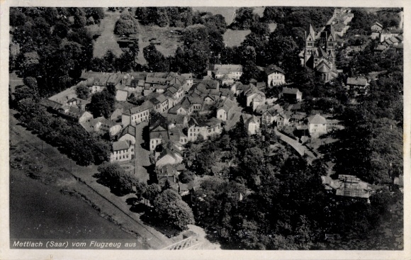 Postcard Mettlach in Saarland, aerial photograph