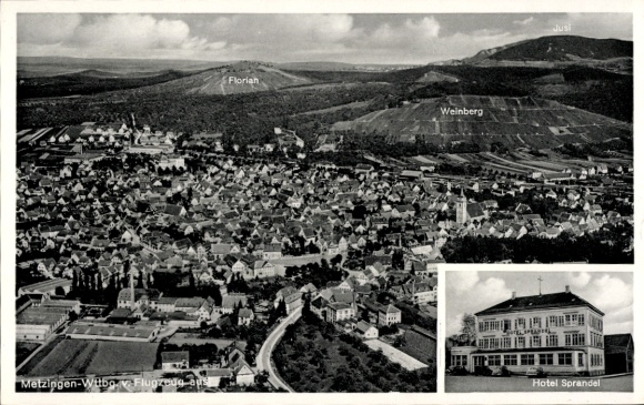 Ak Metzingen in Württemberg, Fliegeraufnahme, Hotel Sprandel