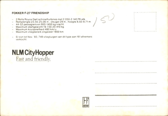 Postcard passenger aircraft, Fokker F-27 Friendship, NLM Cityhopper