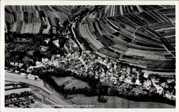 Postcard Waltershausen in Grabfeld Saal an der Saale Bavaria, aerial photograph