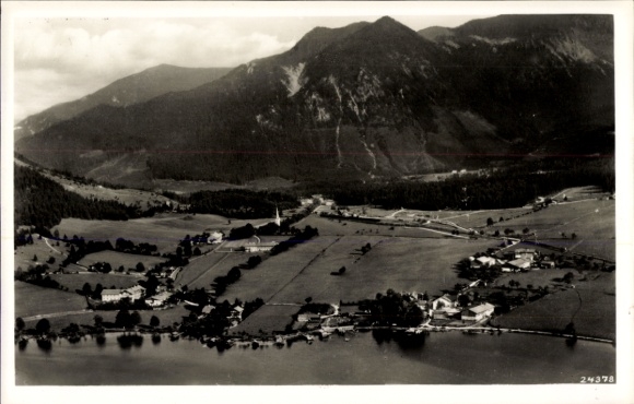 Postcard Fischhausen Schliersee in Upper Bavaria, aerial photograph of the village with Jägerkamp