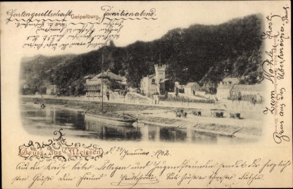 KP Meißen nad Łabą, częściowy widok, plaża, budynki
