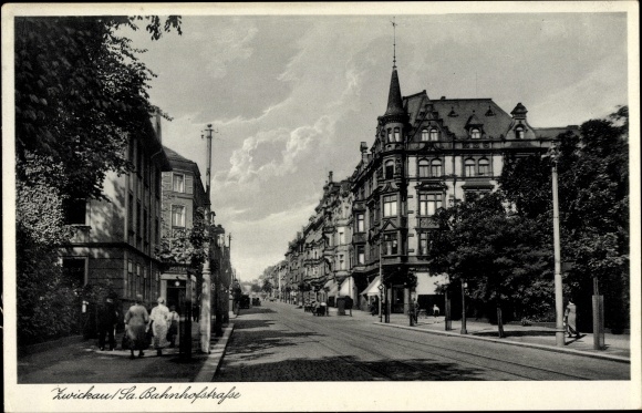 Postcard Zwickau in Saxony, Bahnhofstrasse
