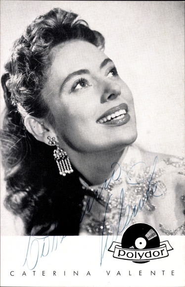Postcard actress and singer Caterina Valente, Polydor records, portrait, autograph