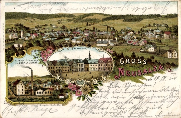 Litho Neusalza Spremberg in Sachsen, Elektrizitätswerke Oberlausitz, Obermarkt, Panorama