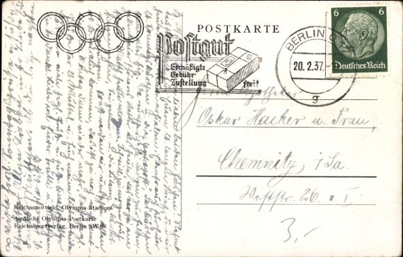 Postcard Berlin Charlottenburg Westend, Olympic Games 1936, Reichssportfeld, Olympic Stadium