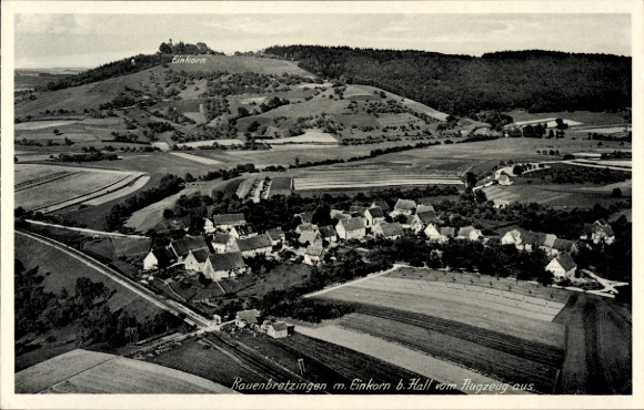 Postcard Rauhenbretzingen Michelbach an der Bilz Württemberg, aerial photograph, Einkorn