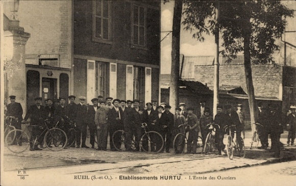 KP Rueil Malmaison Hauts de Seine, grupa pracowników, rowery, zakłady Hurtu, Ru