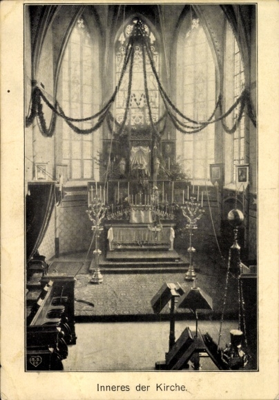 Postcard Heimbach in der Eifel, Mariawald Abbey, interior view of the church with altar and candles