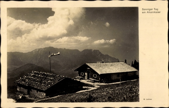 Postcard Berchtesgaden in Upper Bavaria, Sunny day, Ahornkaser, Alpenwirtschaft Oberahorn Alm