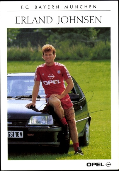 Autograph card Erland Johnsen, FC Bavaria Munich, Opel, autograph