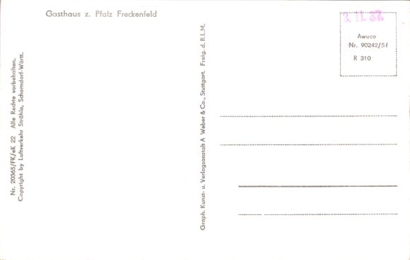 Postcard Freckenfeld in the Saarpfalz, aerial photograph