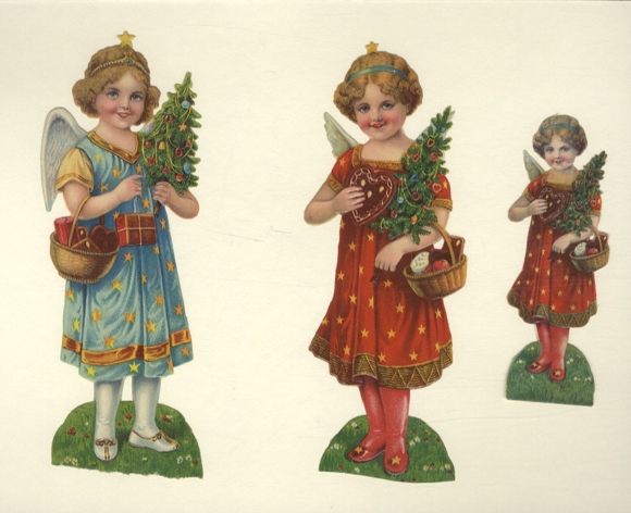 3 wafel kerstengelen met peperkoek en kerstbomen, ca. 17,5 x 6,5 cm, 11,5 x 4,5 cm