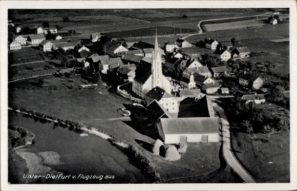 Postcard Unterdietfurt, aerial photograph