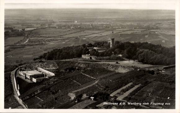 Postcard Heilbronn am Neckar, aerial photograph, Wartberg restaurants, observation tower