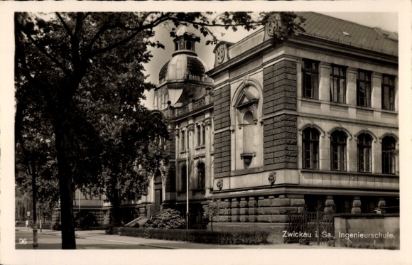 Postcard Zwickau in Saxony, Engineering School, entrance