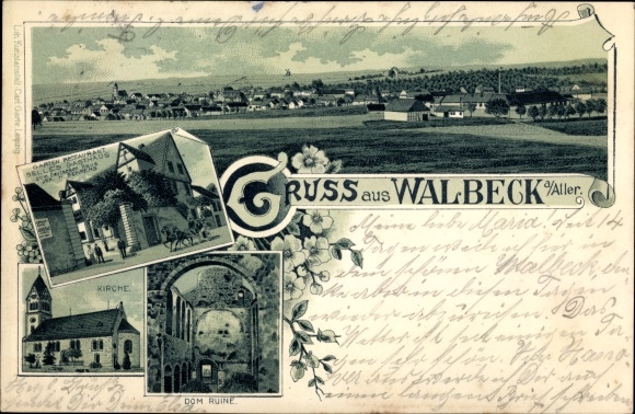 lito Walbeck Weferlingen w Saksonii Anhalt, widok ogólny, kościół, ruiny katedry, restauracja