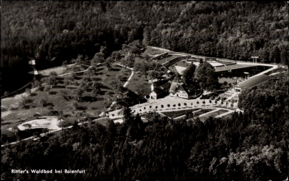 Postcard Baienfurt in Upper Swabia Württemberg, aerial photograph, Rittler's Waldbad, Kurhaus