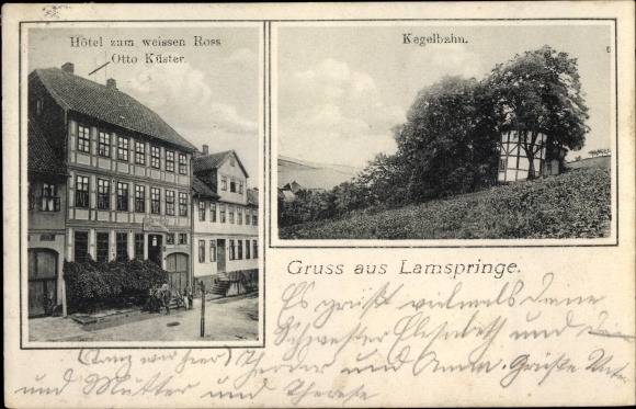 Postcard Lamspringe in Lower Saxony, Hotel zum Weißen Ross, bowling alley