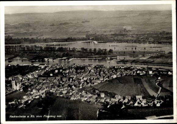 Postcard Nackenheim am Rhein, aerial photograph