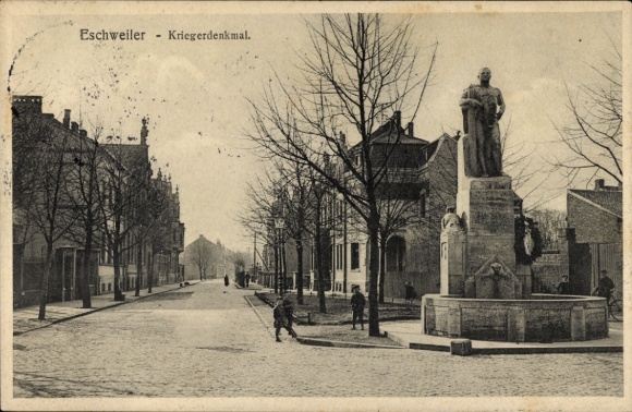 Postcard Eschweiler North Rhine Westphalia, street section, war memorial