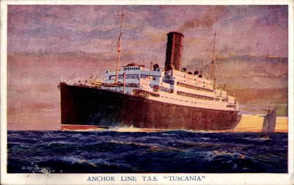 Kunstenaar ansichtkaart stoomboot TSS Tuscania, Anchor Line