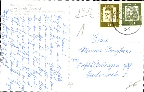 Postcard Buchholz in the Hunsrück Boppard am Rhein, inn &quot;Zur Stadt Boppard&quot;, panorama