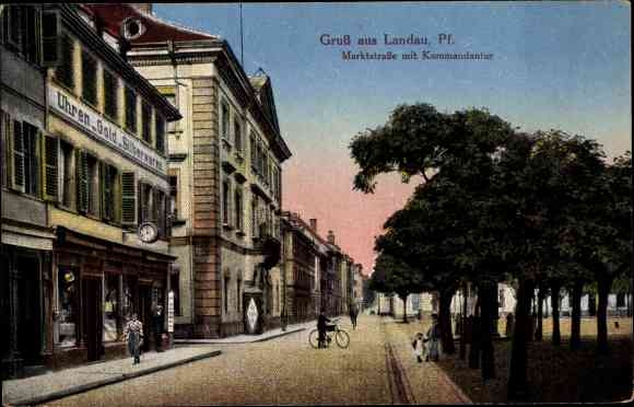 PC Landau in der Pfalz, Marktstraße with headquarters, watch shop