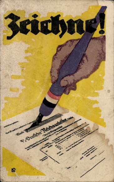 Ak Zeichne, 5. Deutsche Reichsanleihe, Hand mit Füller
