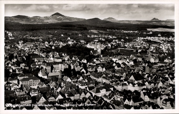 Postcard Hohenstaufen Göppingen in Württemberg, aerial photograph, city view, Hohenstaufen, Hohenschberg,