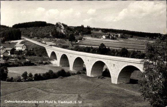 Postcard Viechtach in the Bavarian Forest Lower Bavaria, Ostmarkstraßenbrücke with pile