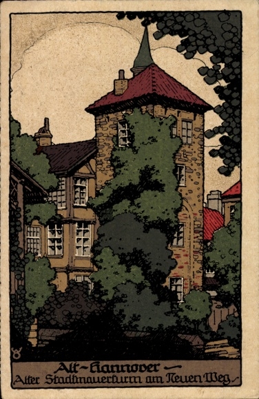 Stone print Postcard Hannover in Lower Saxony, Old City Wall Tower on the New Way
