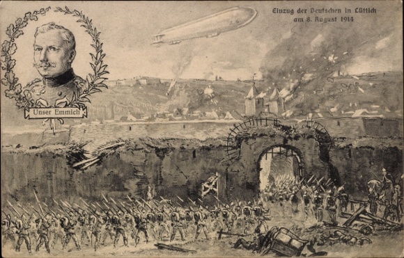 PC Entry of the Germans into Liège, 8 August 1914, Zeppelin over the city, Our Emmich