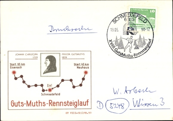 Ak Schmiedefeld am Rennsteig Suhl Thüringen, XVIII. GutsMuths-Rennsteiglauf